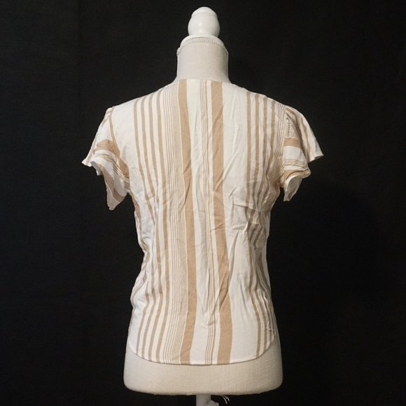 Sim & Sam Ivory and Tan Stripped Top with Tie at Waist Women’s Medium - Picture 3 of 4